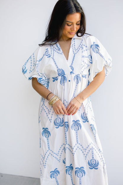 Well Wishes Blue Embroidered Midi Dress