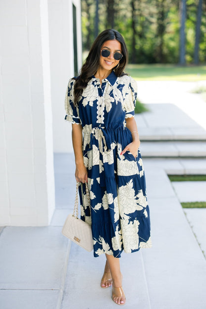 Touch Of Florals Navy Printed Dress