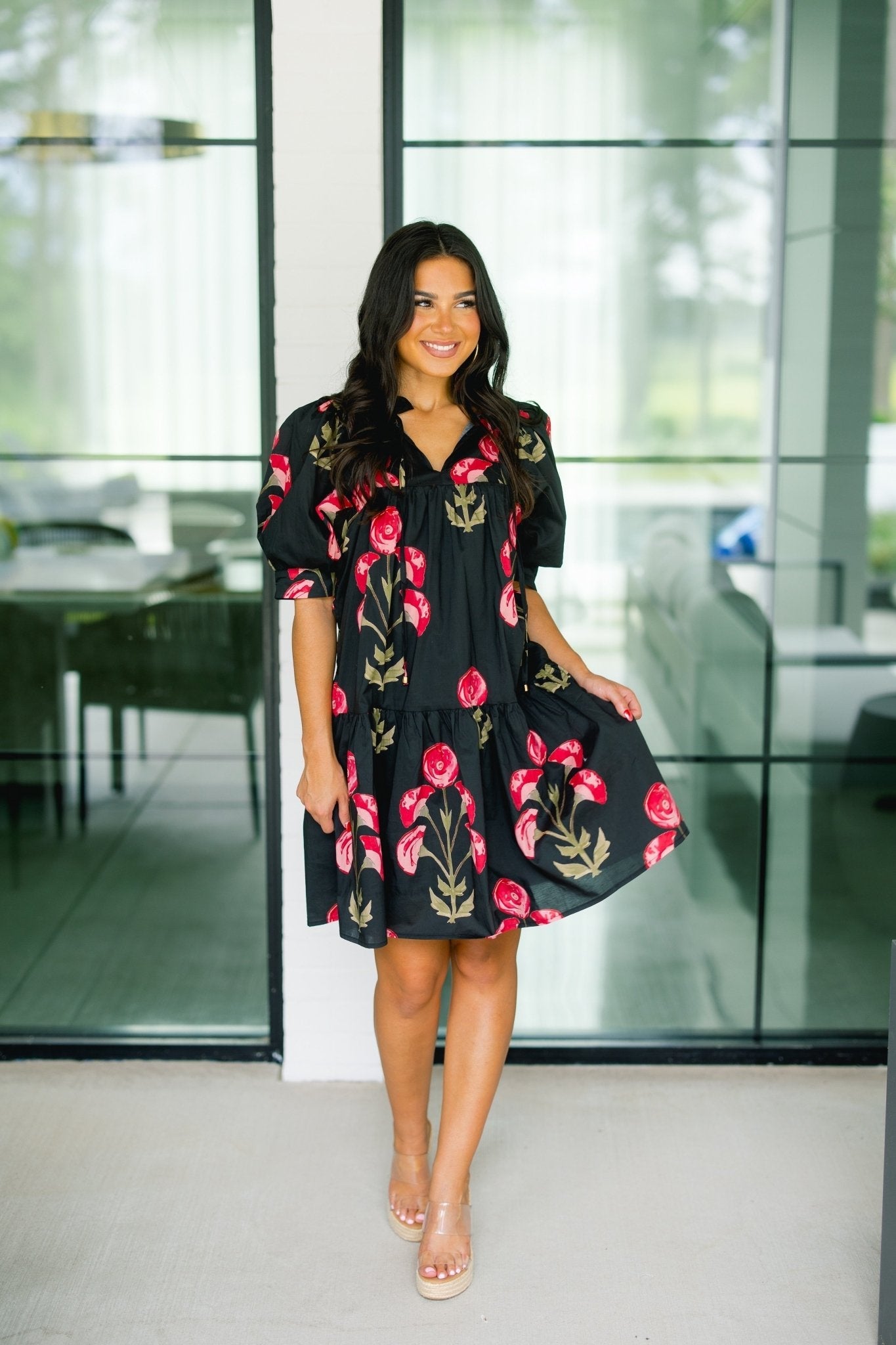 Moody Florals Black Dress