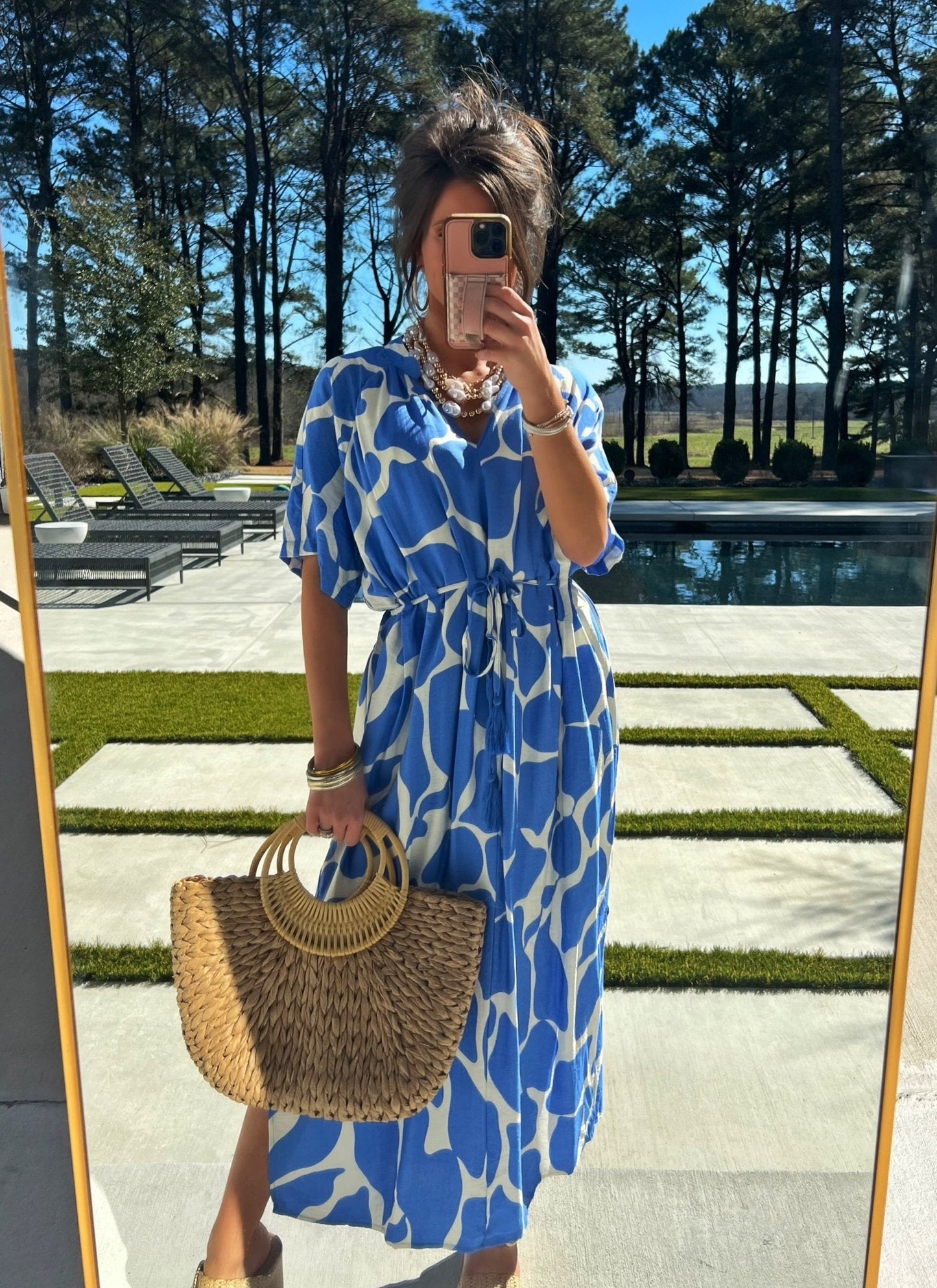 Regal Blue Printed Midi Dress