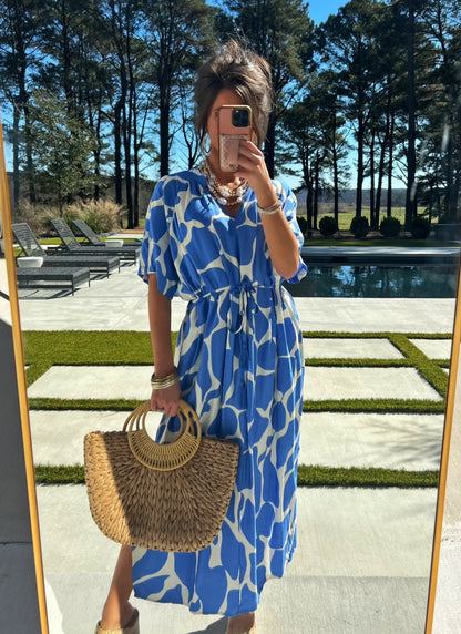 Regal Blue Printed Midi Dress