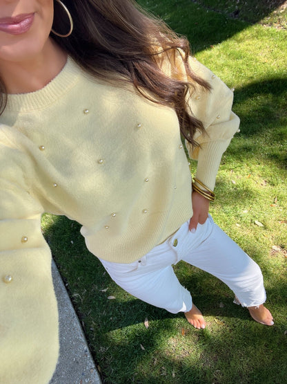 Perfect In Pearls Yellow Sweater