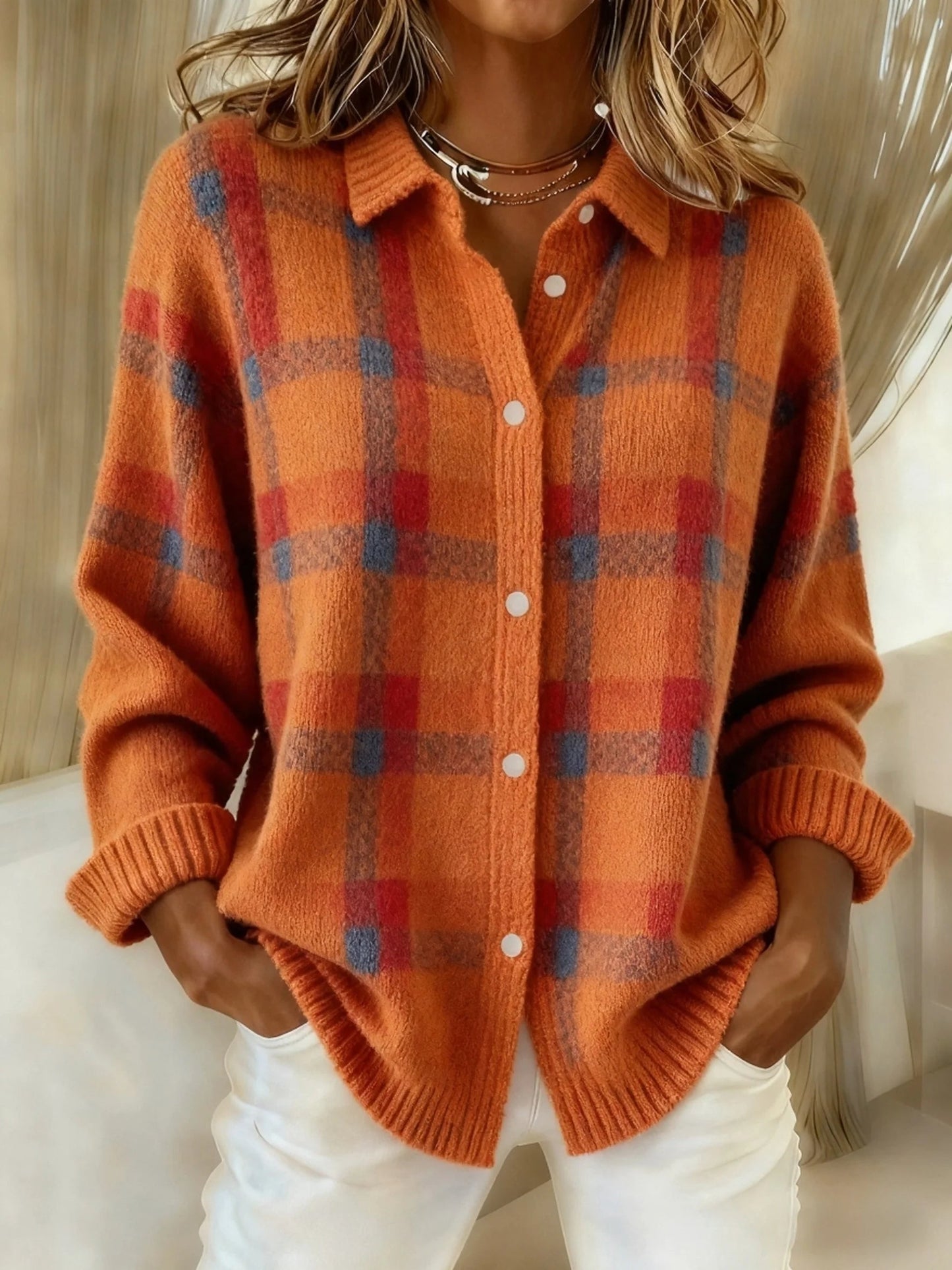 Ruthie | Cozy Plaid Knit Cardigan