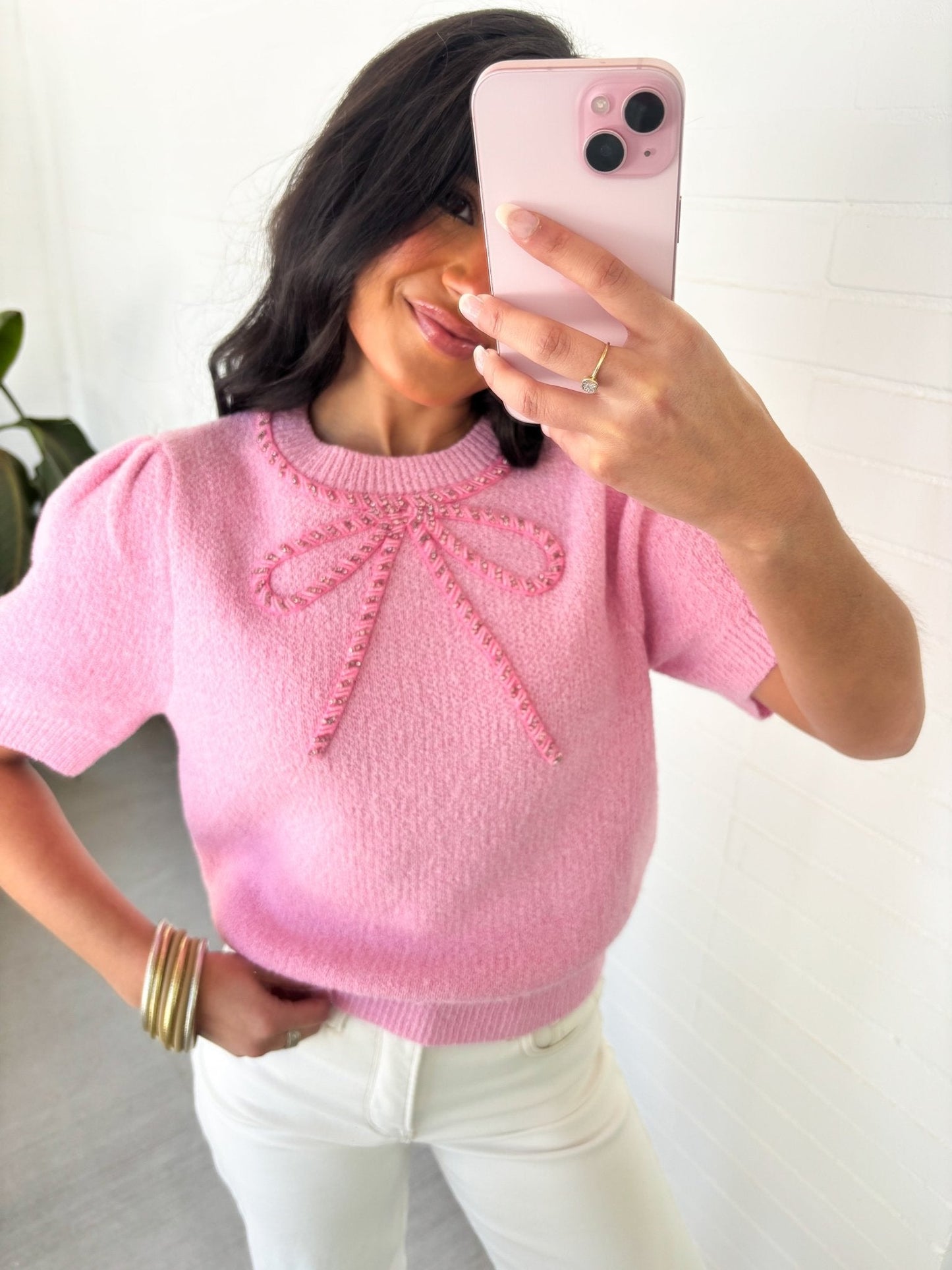 Bubble Gum Pink Bow Sweater Top