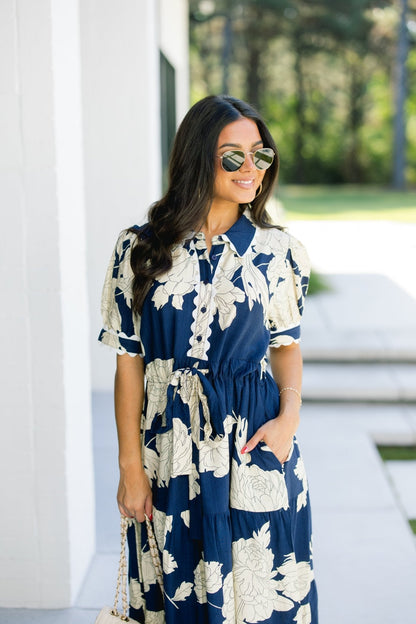 Touch Of Florals Navy Printed Dress
