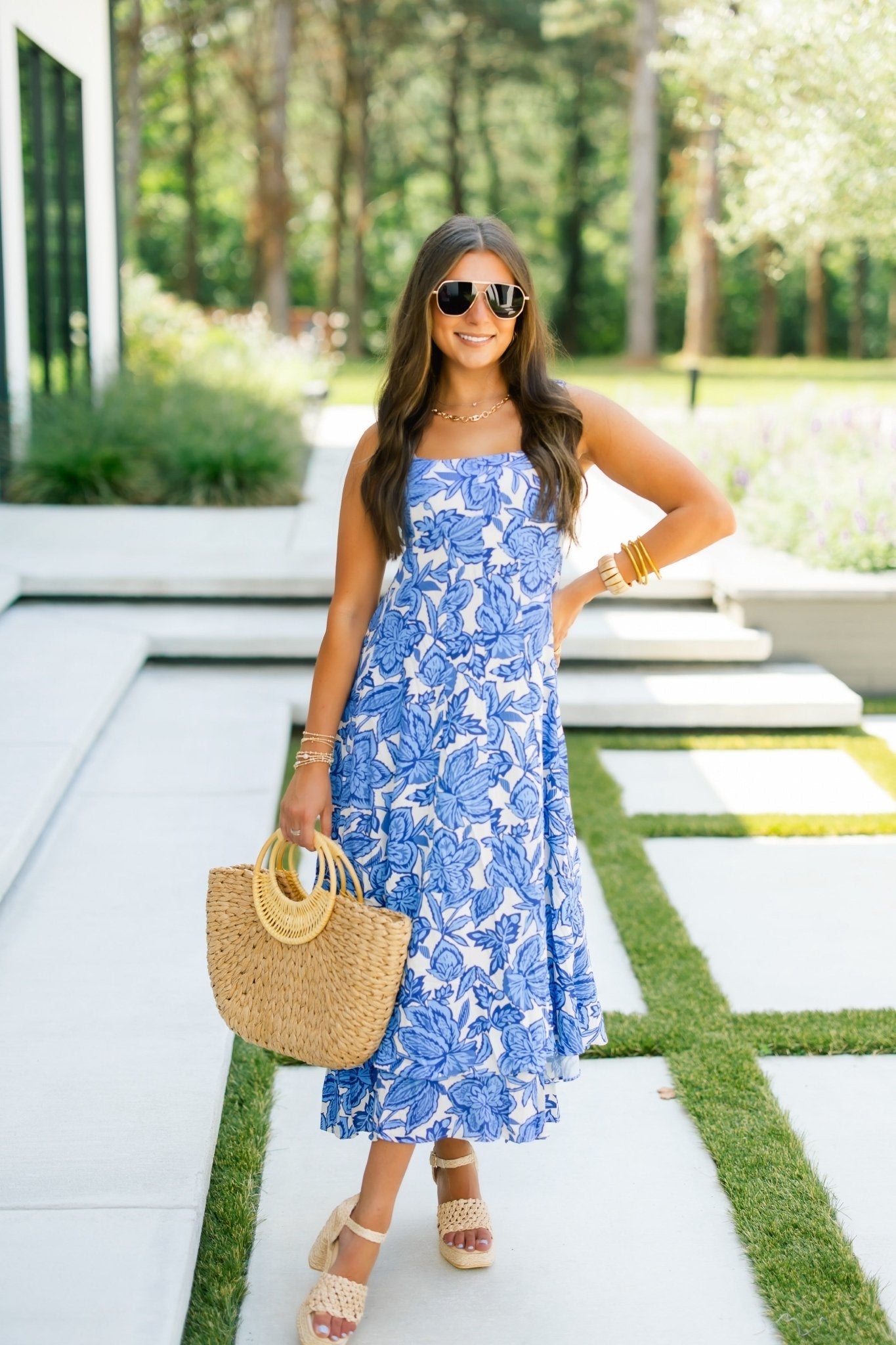 Bright and Blue Floral Printed Dress ~FINAL SALE~