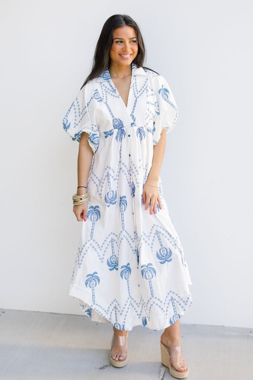 Well Wishes Blue Embroidered Midi Dress