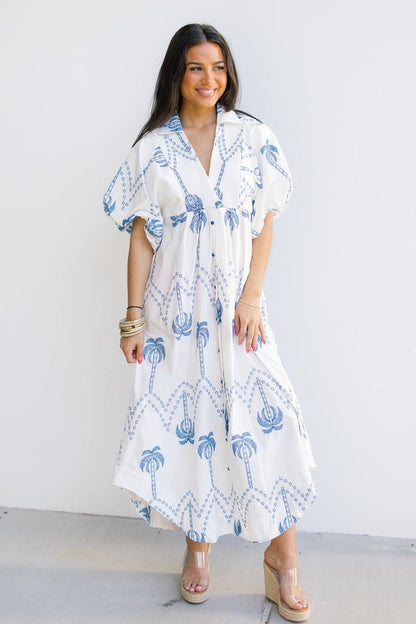 Well Wishes Blue Embroidered Midi Dress