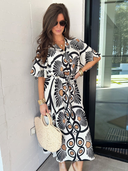 Modern Muse Black & Ivory Midi Dress