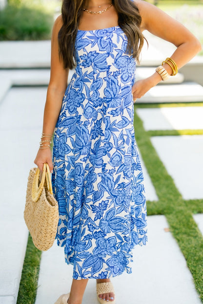 Bright and Blue Floral Printed Dress ~FINAL SALE~