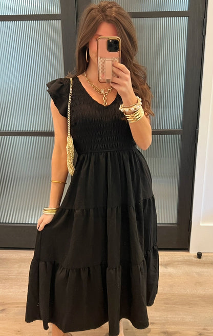 Rylee Ruffled Sleeve Dress-Black
