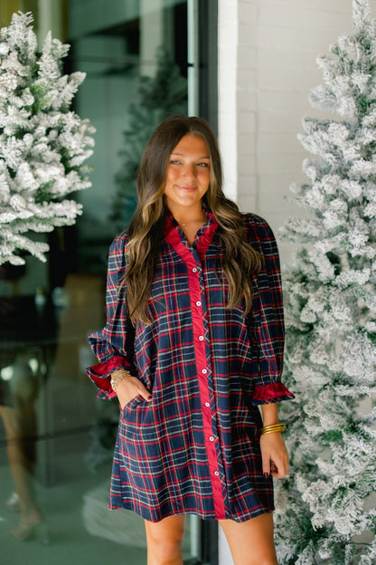 Dark Nights Navy Plaid Dress ~FINAL SALE~