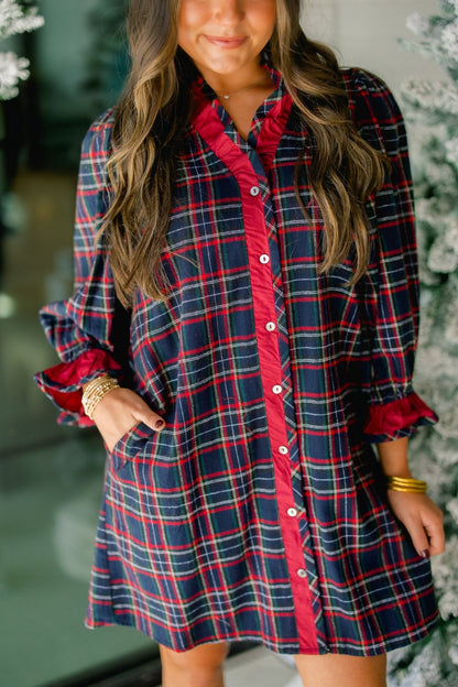 Dark Nights Navy Plaid Dress ~FINAL SALE~