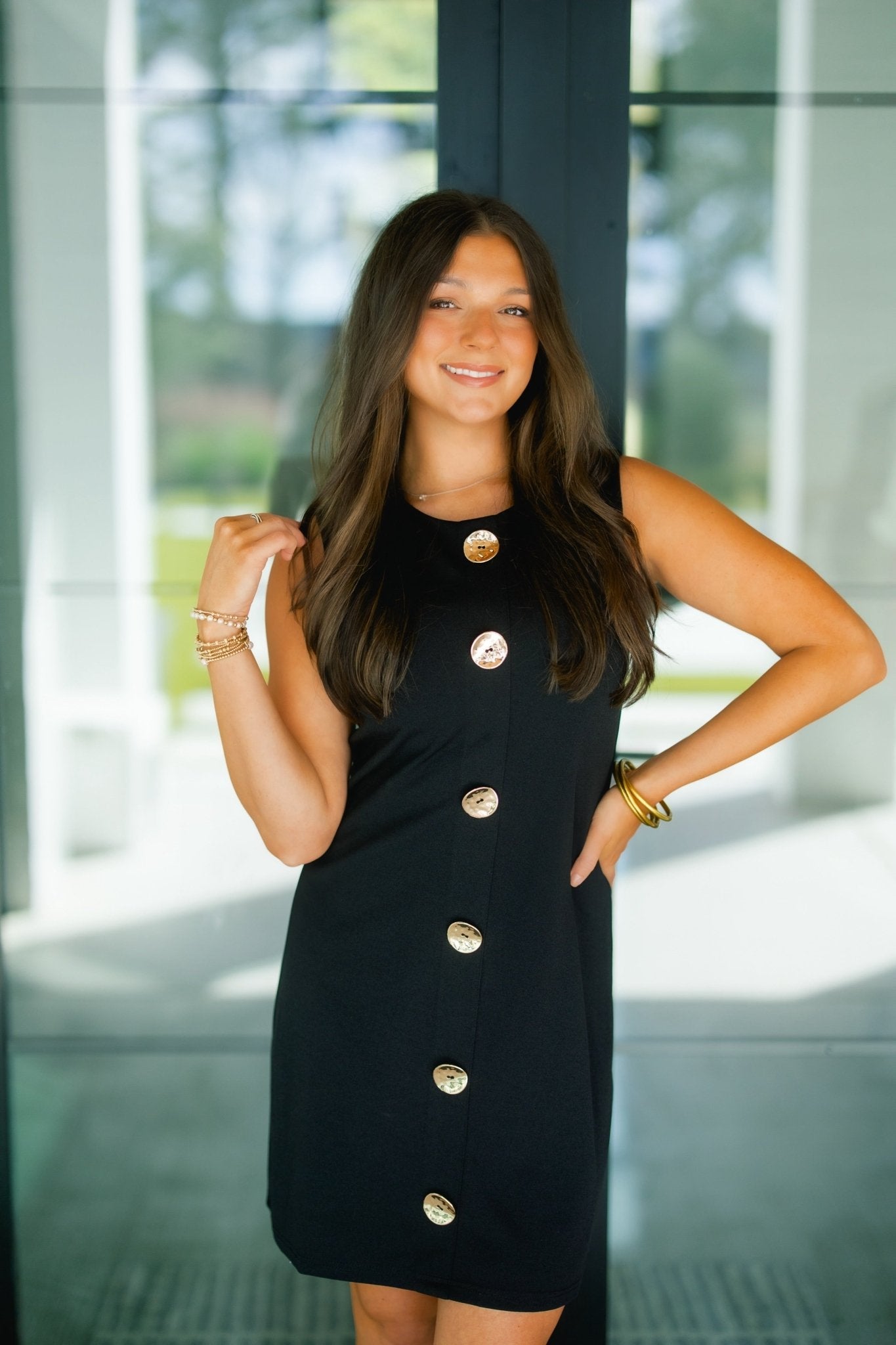 Golden Hour Button Detail Black Dress