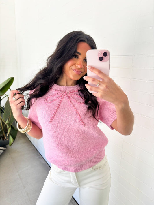 Bubble Gum Pink Bow Sweater Top