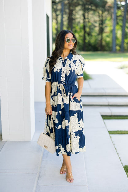 Touch Of Florals Navy Printed Dress