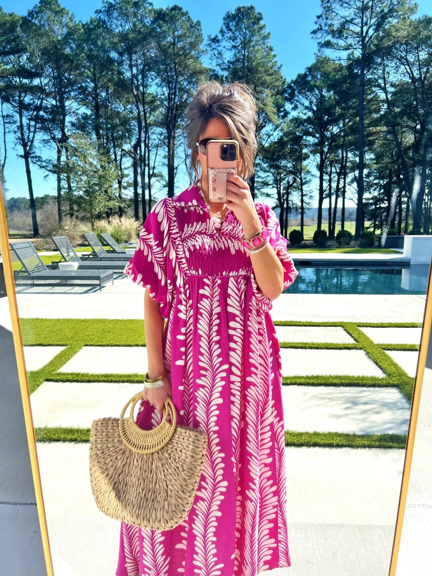 Palm Breeze Magenta Midi Dress