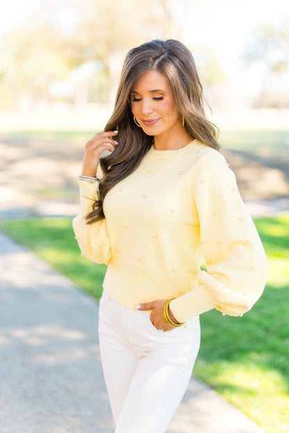 Perfect In Pearls Yellow Sweater
