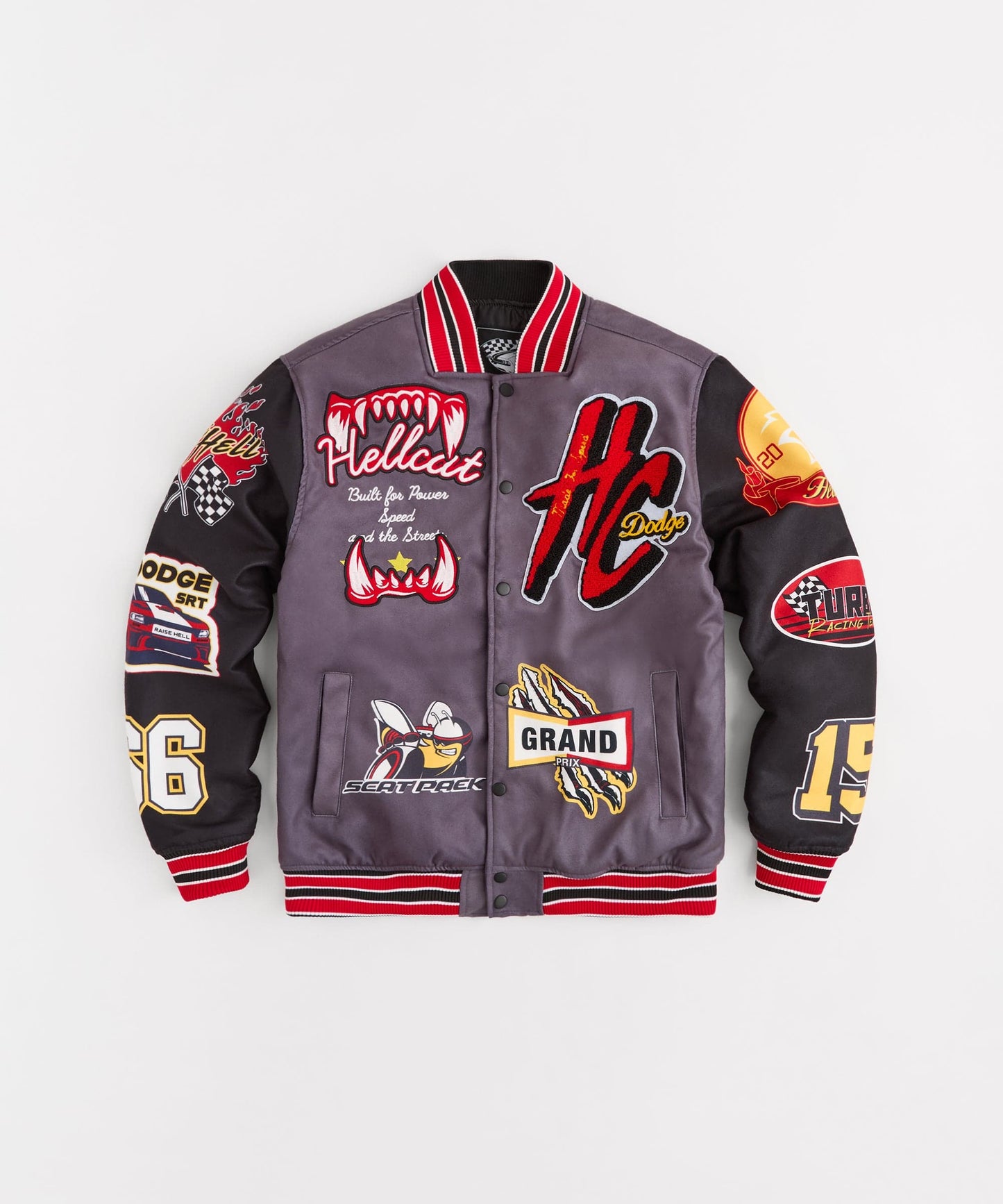 Dodge Hellcat Embroidery Varsity Jacket - Grey