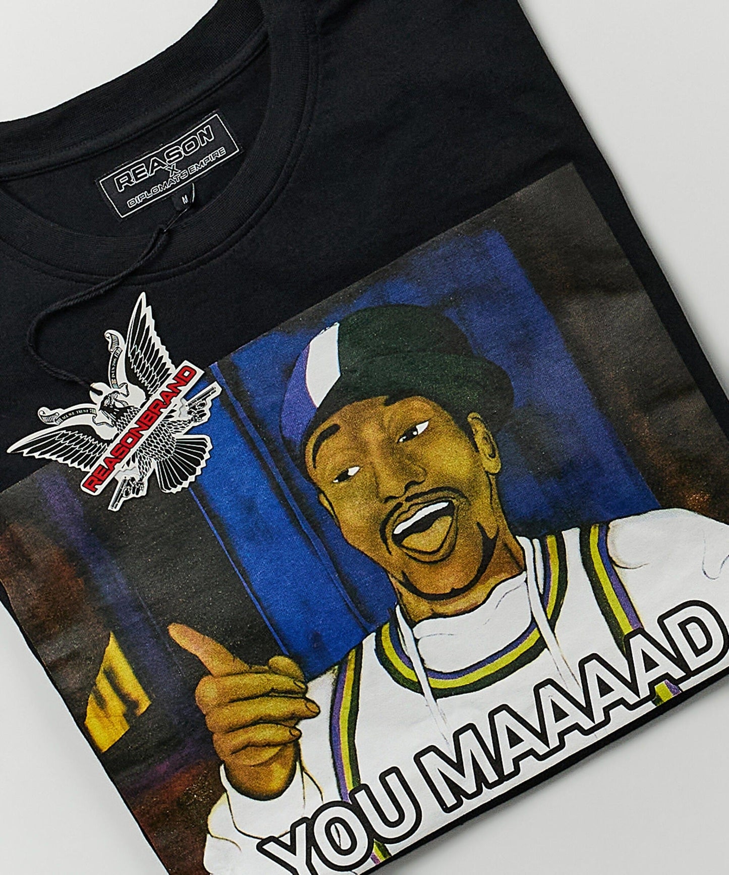 Mad Sleeve Print Short Sleeve Tee - Black