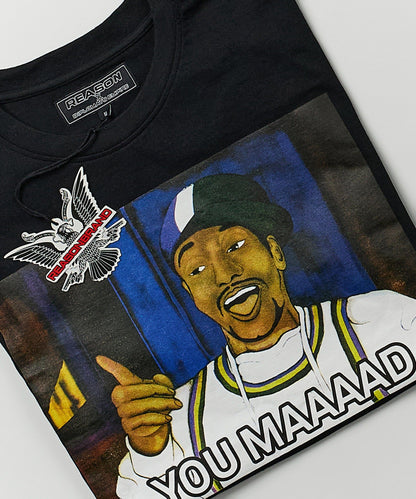 Mad Sleeve Print Short Sleeve Tee - Black