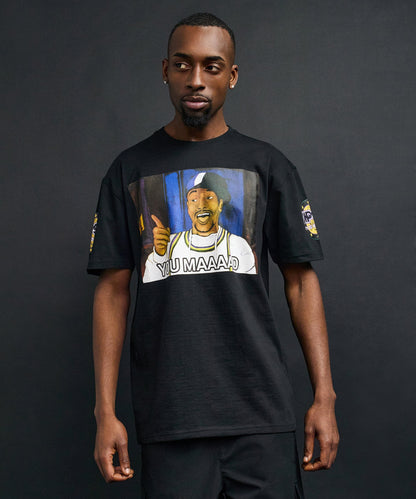 Mad Sleeve Print Short Sleeve Tee - Black