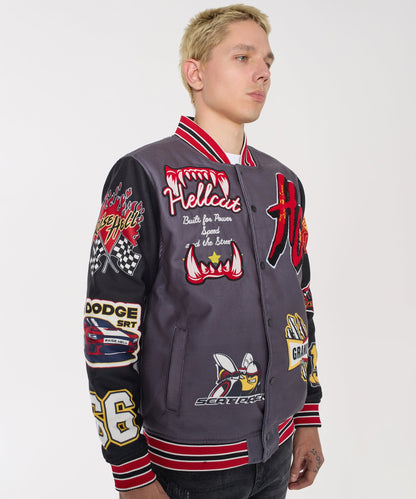 Dodge Hellcat Embroidery Varsity Jacket - Grey