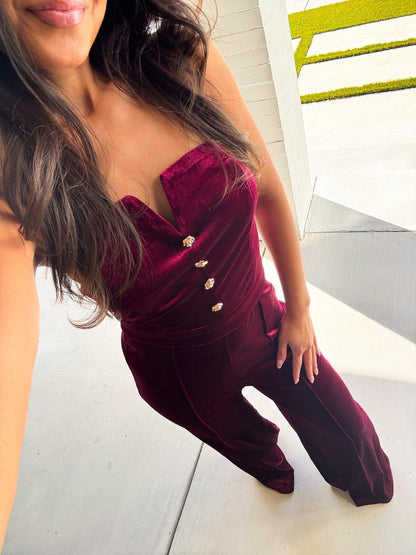 Evening Out Wine Velvet Jumpsuit ~FINAL SALE~