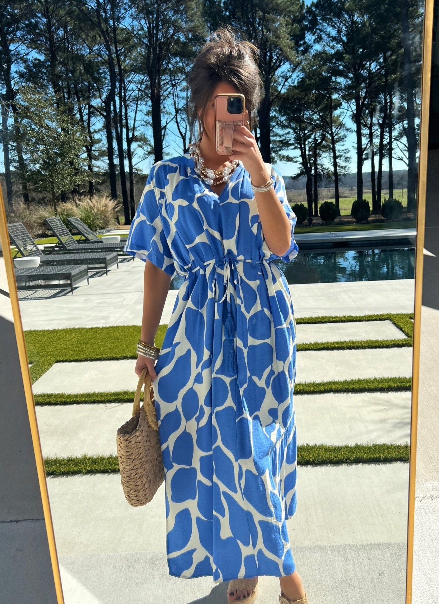 Regal Blue Printed Midi Dress