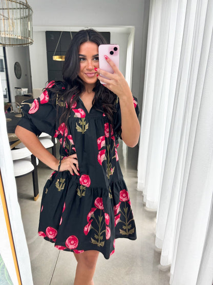 Moody Florals Black Dress
