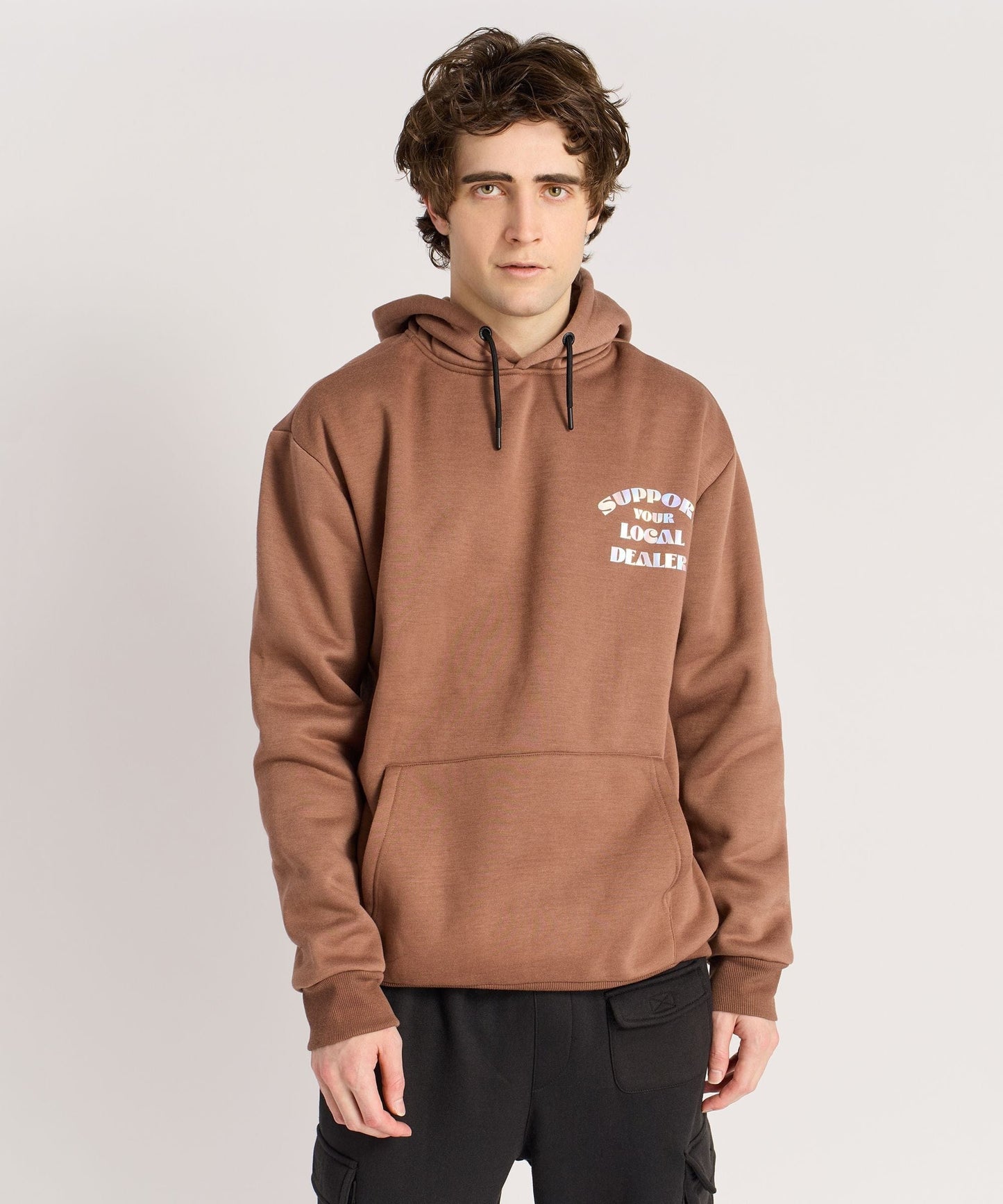 Support Local Iridescent Foil Print Hoodie - Brown