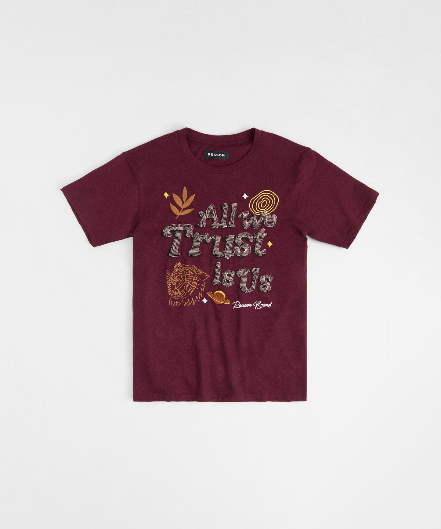 All We Trust Is Us Embroidered Short Sleeve Tee - Brown