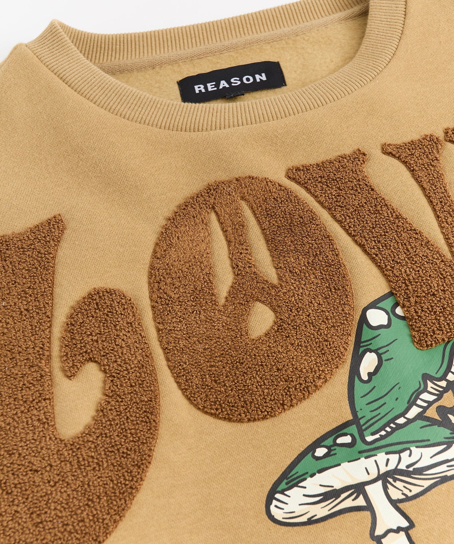 Love Hate Front And Back Chenille Patched Crewneck - Khaki