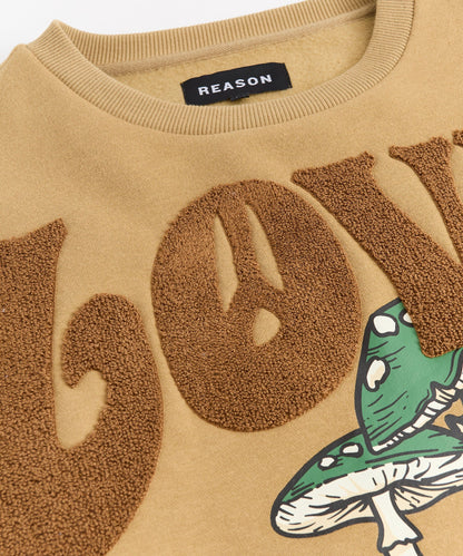 Love Hate Front And Back Chenille Patched Crewneck - Khaki