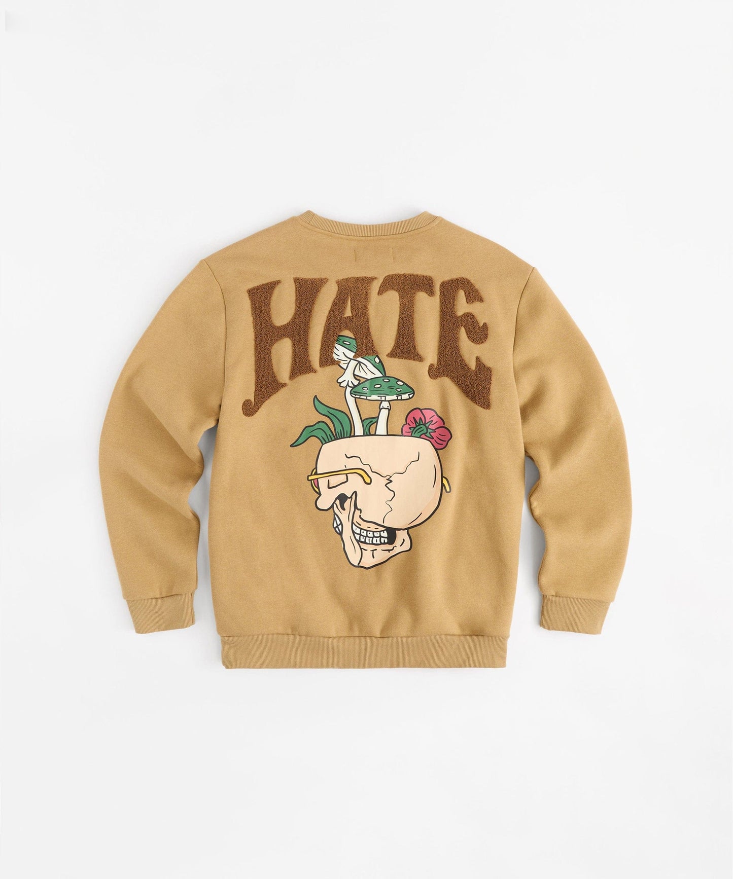 Love Hate Front And Back Chenille Patched Crewneck - Khaki