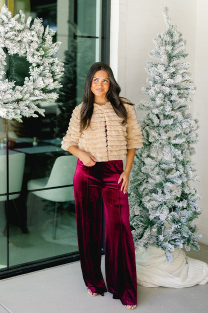 Evening Out Wine Velvet Jumpsuit ~FINAL SALE~