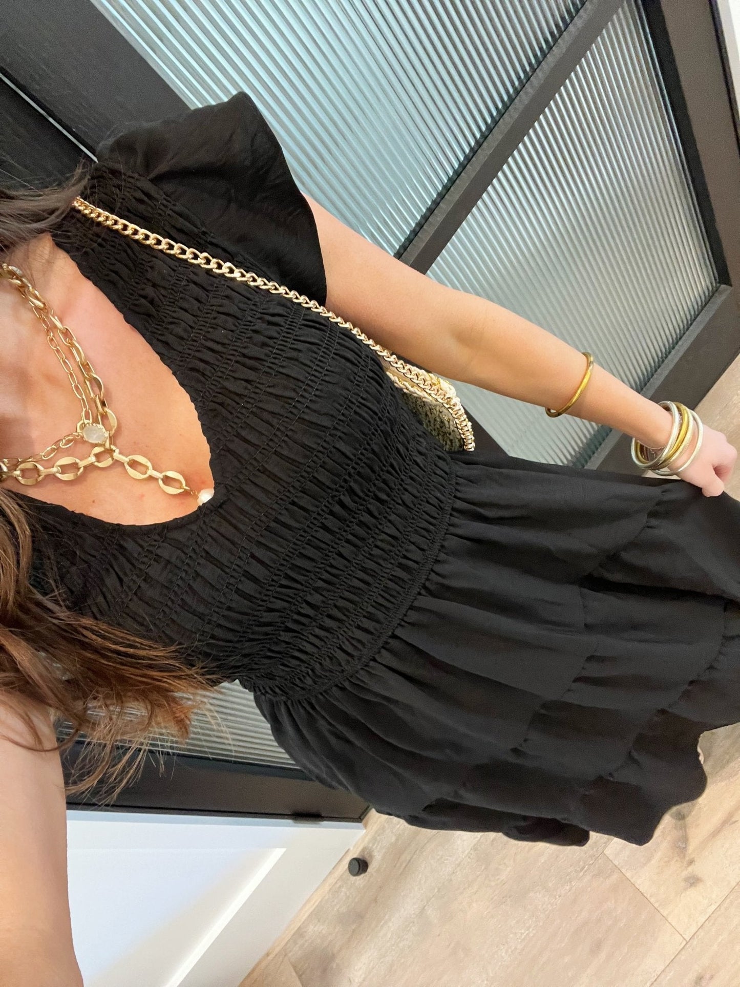 Rylee Ruffled Sleeve Dress-Black