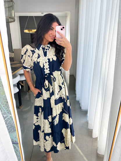 Touch Of Florals Navy Printed Dress