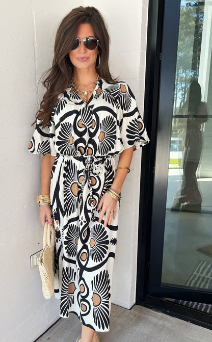 Modern Muse Black & Ivory Midi Dress