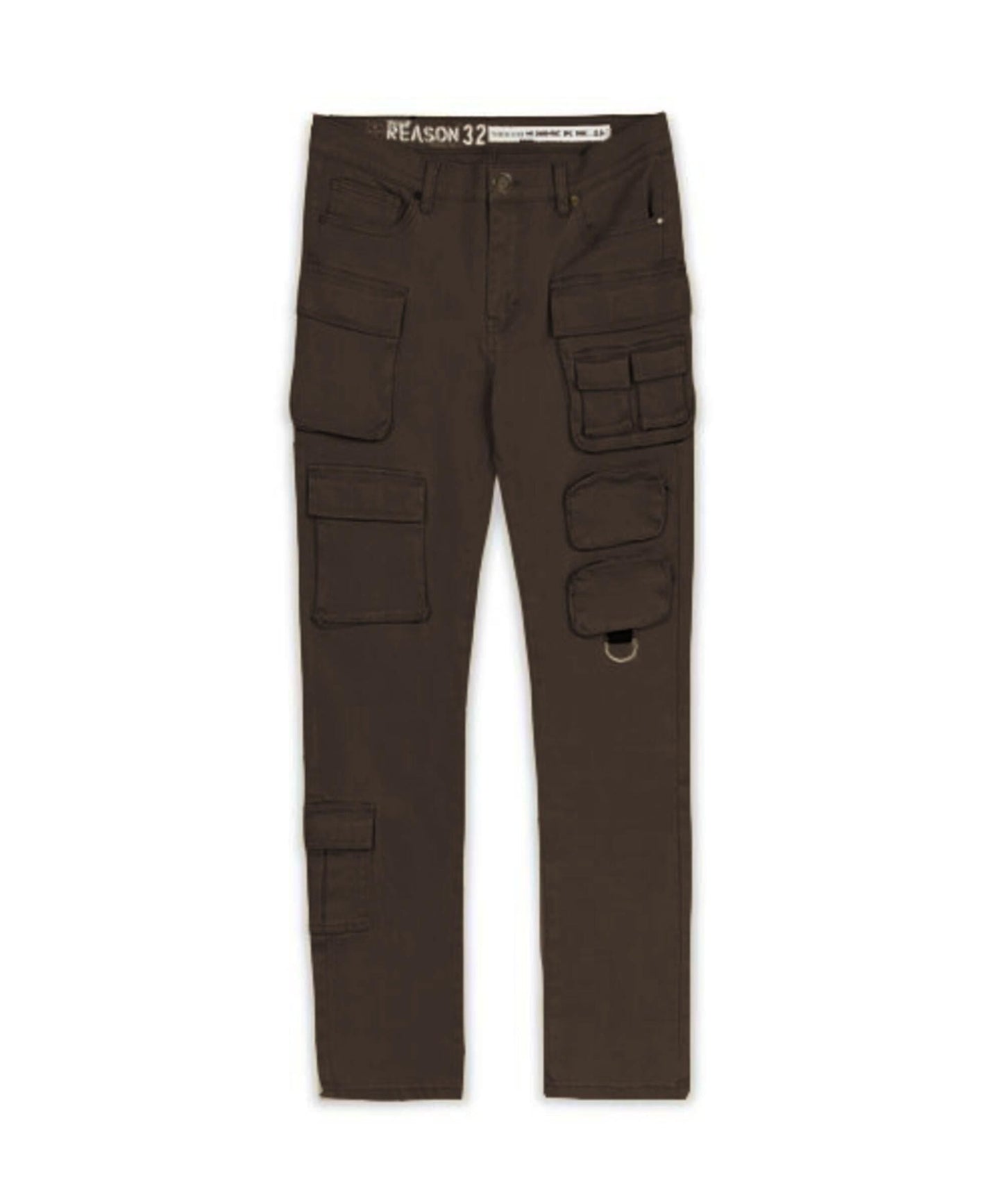 Multi Pocket Cargo Denim Pants - Brown