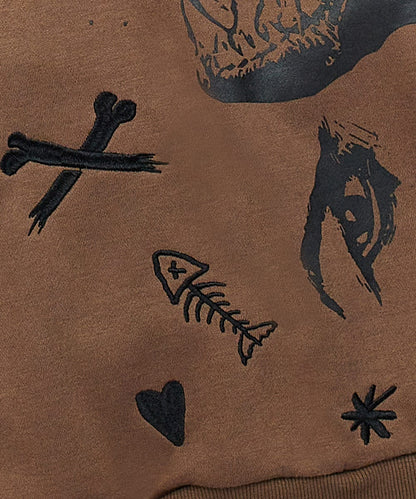 Doberman 3D Embroidery Hoodie - Brown