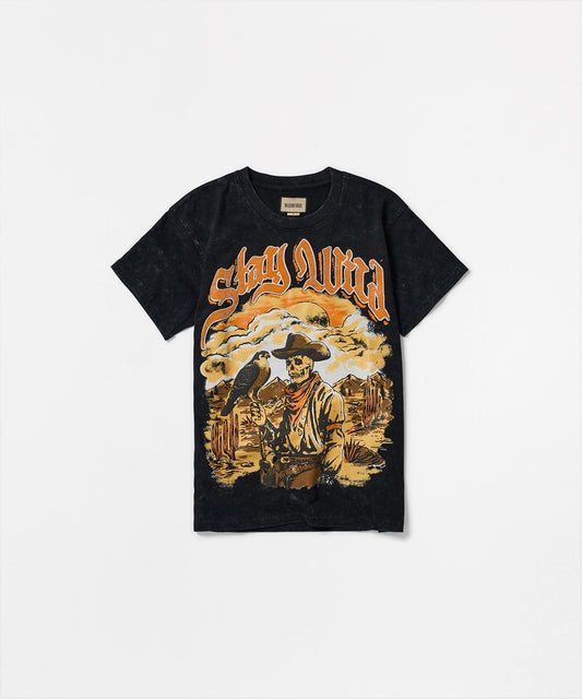 Stay Wild Sugar Print Short Sleeve Tee - Charcoal