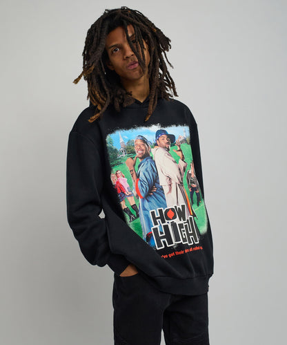 How High Oversized Front Print Hoodie - Black