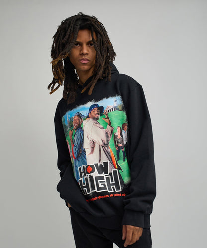 How High Oversized Front Print Hoodie - Black