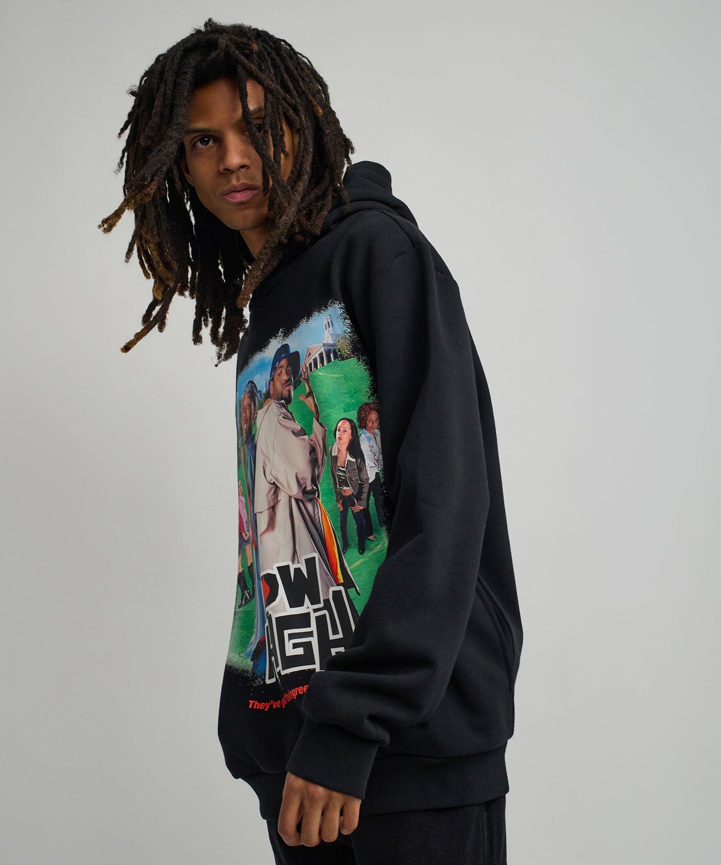 How High Oversized Front Print Hoodie - Black