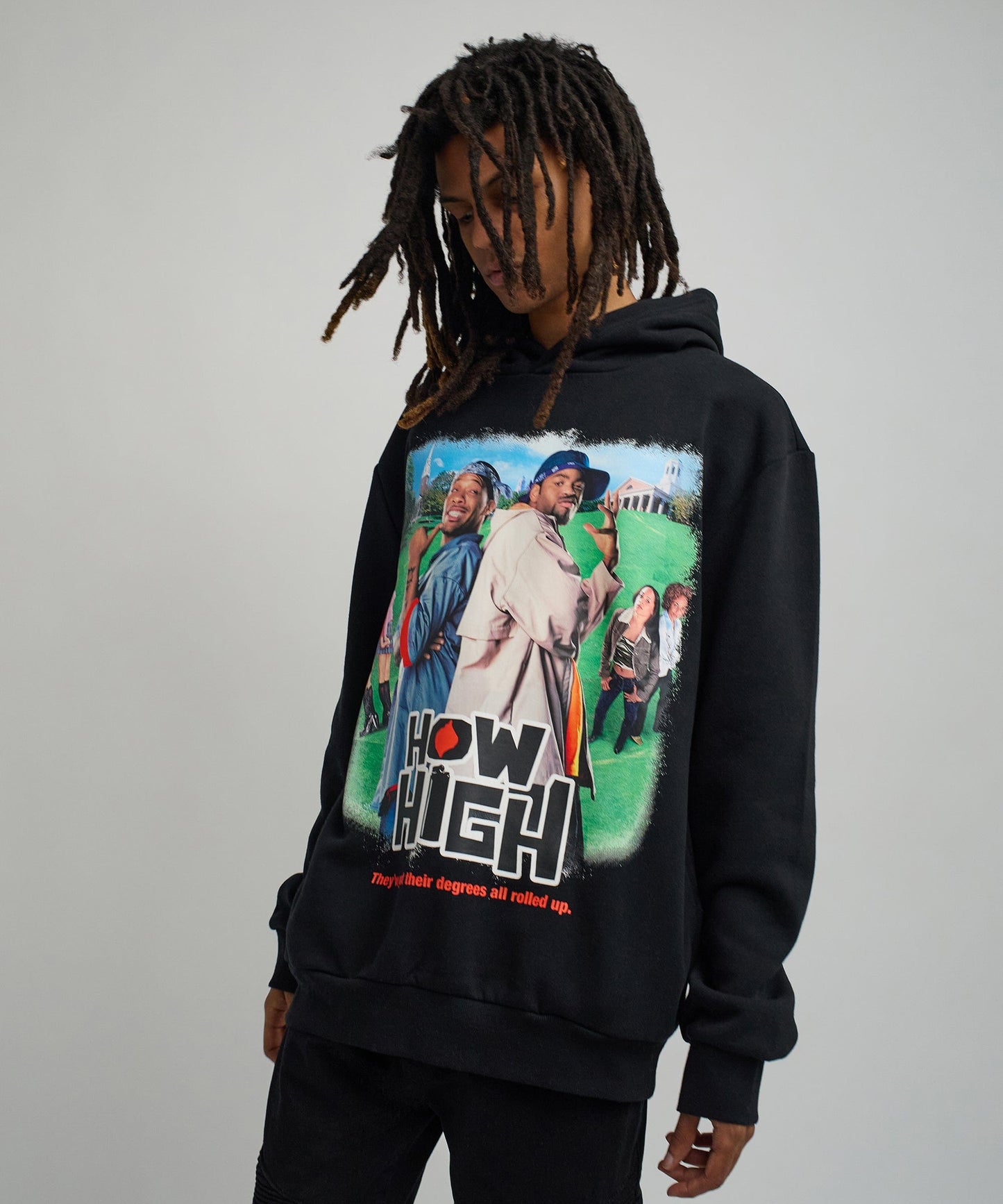 How High Oversized Front Print Hoodie - Black