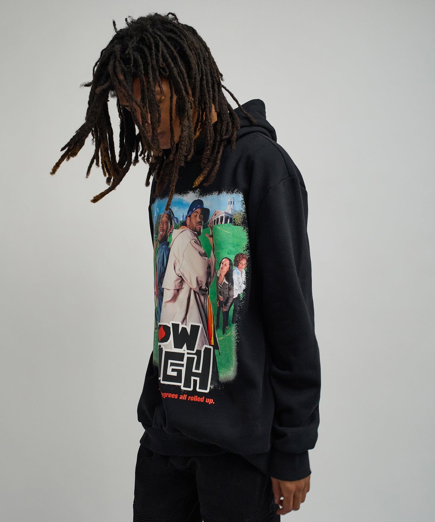 How High Oversized Front Print Hoodie - Black