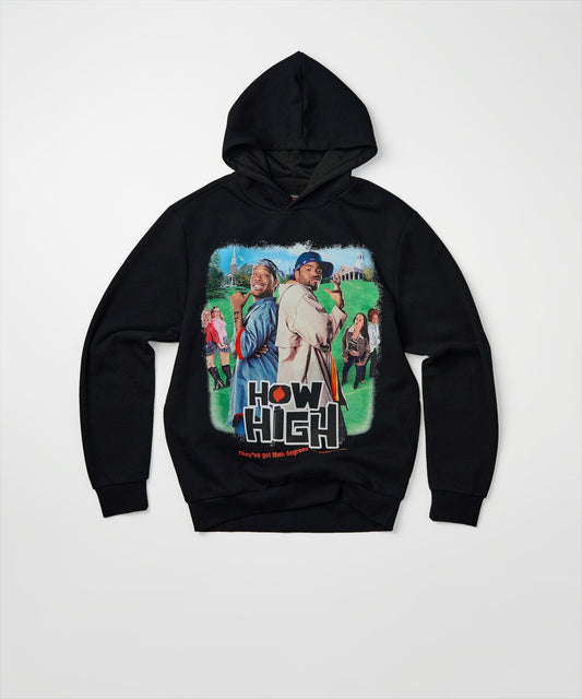 How High Oversized Front Print Hoodie - Black