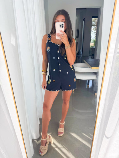 Ellie Embroidered Navy Romper ~FINAL SALE~