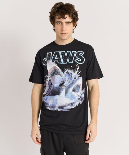Jaws Front Print Short Sleeve Tee - Black